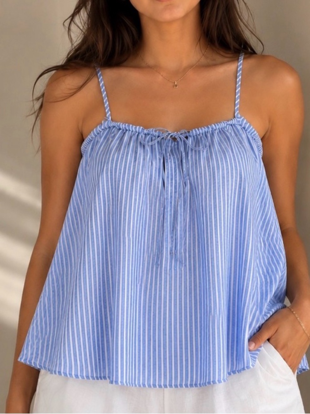 H&M Blue White Striped Spaghetti Strap Camisole